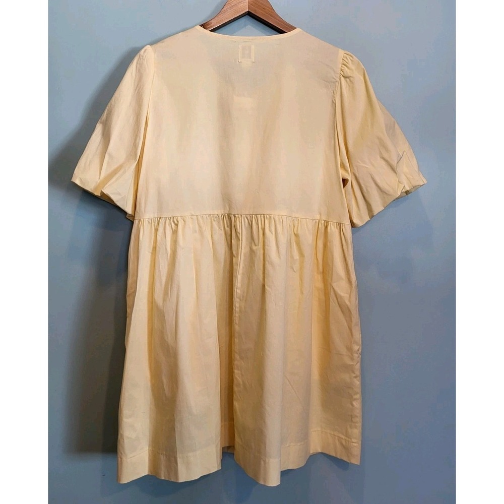 New Joie Butter Yellow Babydoll Puff Sleeve Bow Pockets Dress Sz L - Picture 5 of 8